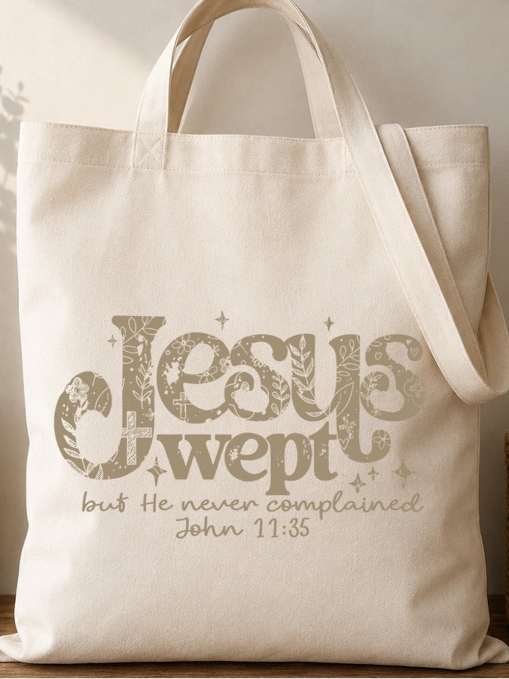 Canvas Tote Bag with "Jesus Wept" Print - Cream